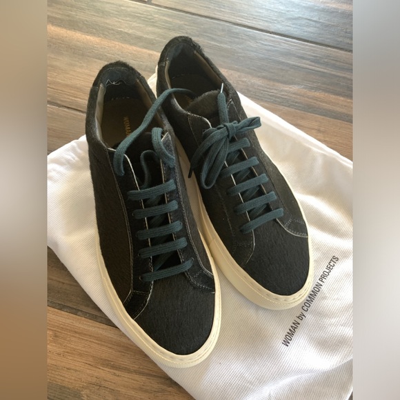 New Women by Common Projects Black Leather Cal Hair Sneakers - Picture 6 of 6